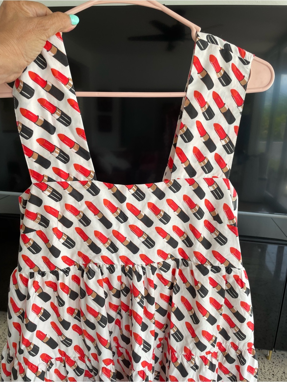 Anthropologie Cream Midi Dress with Red & Black Pattern - Picture 6 of 6